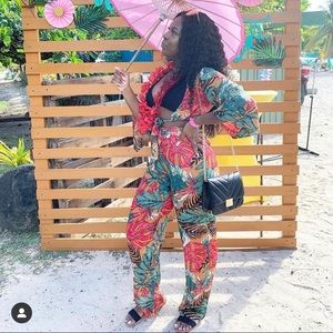 Orange Tie Front Beach Top & Wild Leg Pants